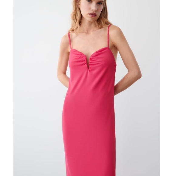 NWT Zara pink sweetheart midi dress | Zara casual dress size M - Picture 2 of 8